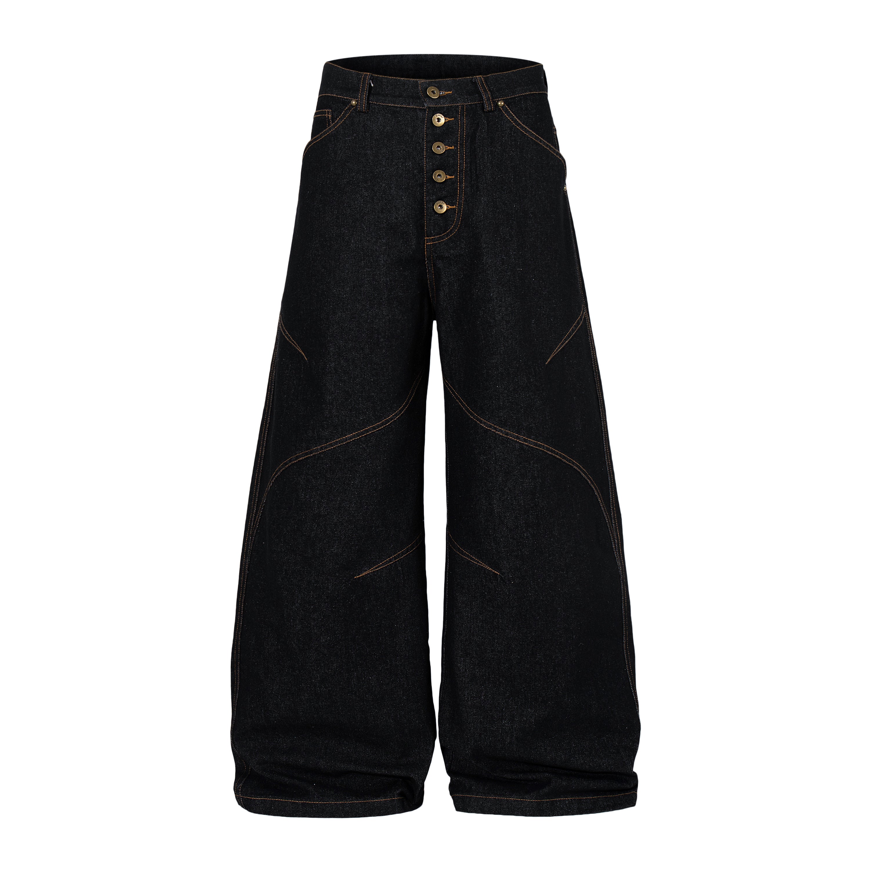 Omirad Curved Panel Wide Leg Denim Pants | High-Rise Button Fly