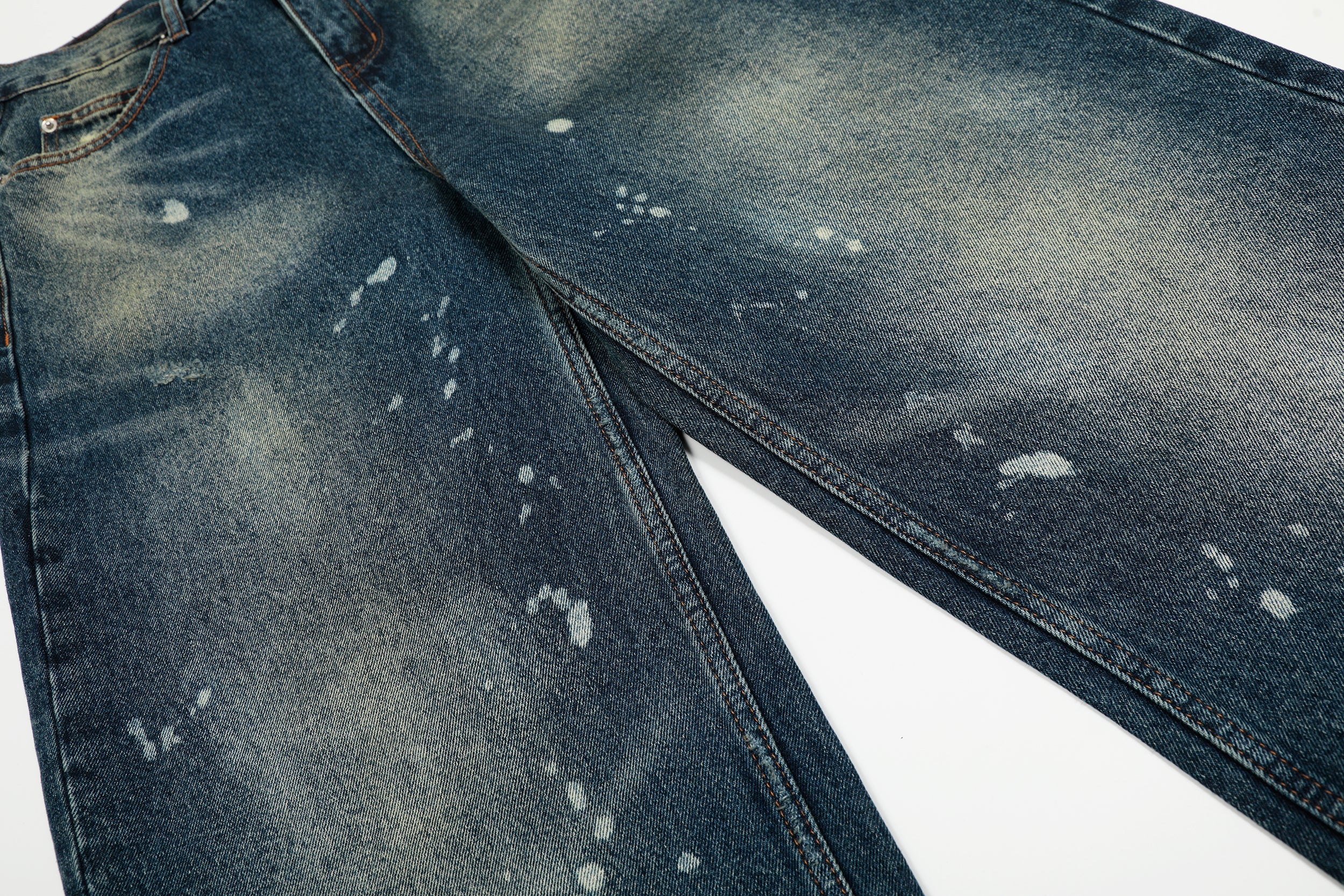 Omirad Vintage Wash Wide-Leg Jeans | Paint-Splatter Denim