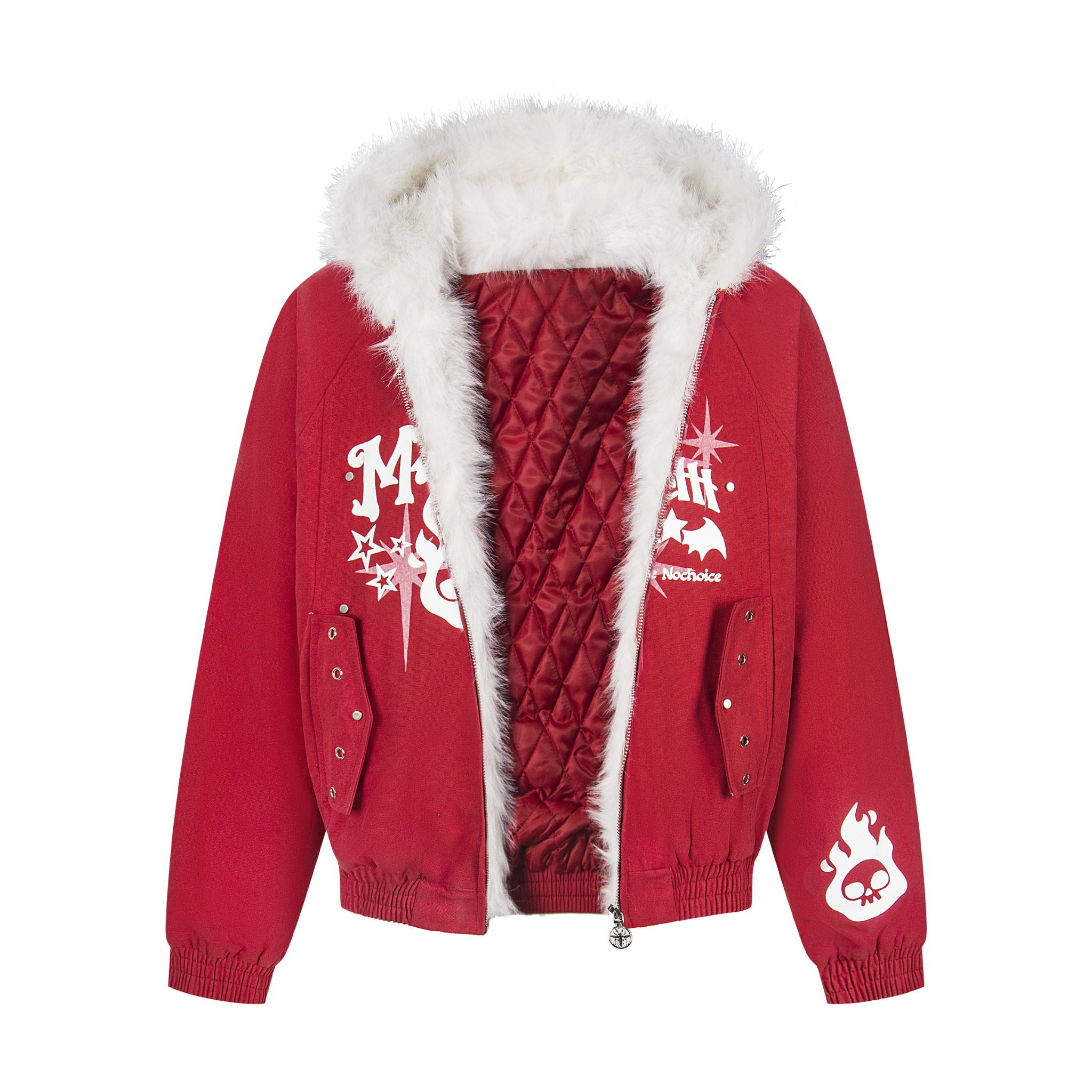Faux Fur Collar Quilted Bomber Jacket | Streetwear Graphic