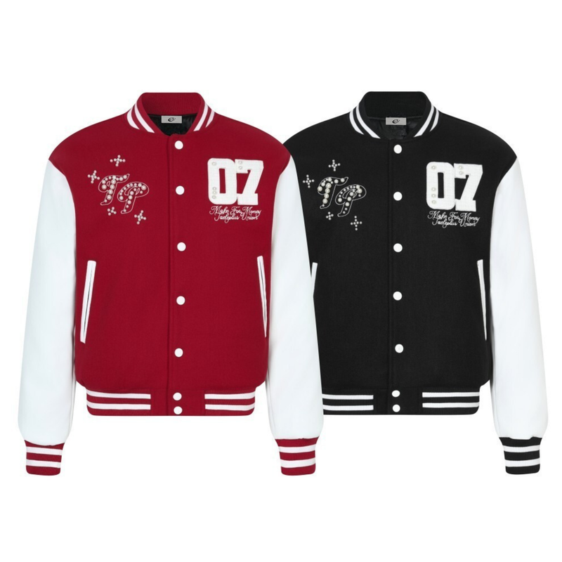 Pearl-Studded Varsity Jacket | Taeleplus More Money Design