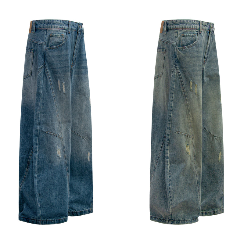 Omirad Distressed Panel Wide-Leg Denim Jeans | Streetwear