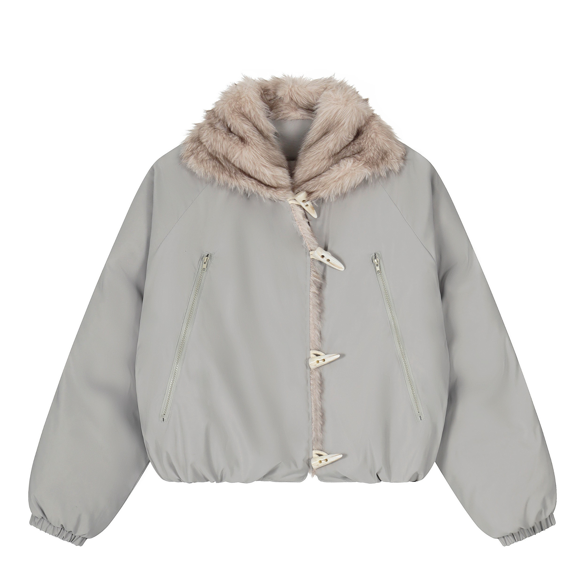 Faux Fur Lapel Drawstring Cropped Jacket | Streetwear