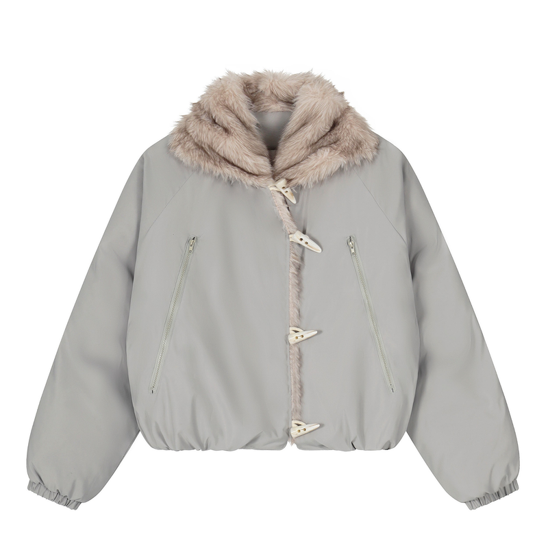 Faux Fur Lapel Drawstring Cropped Jacket | Streetwear