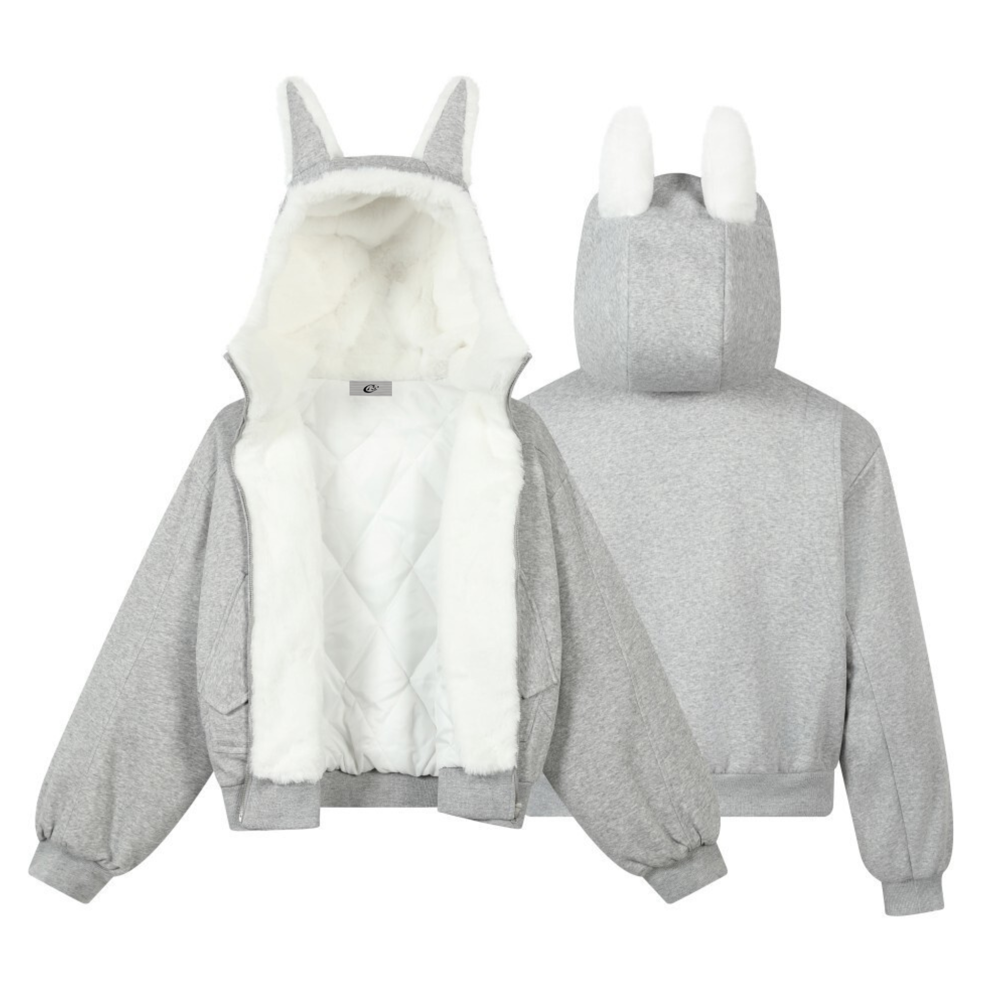 Bunny Ear Sherpa Lined Zip-Up Hoodie Jacket | Omirad