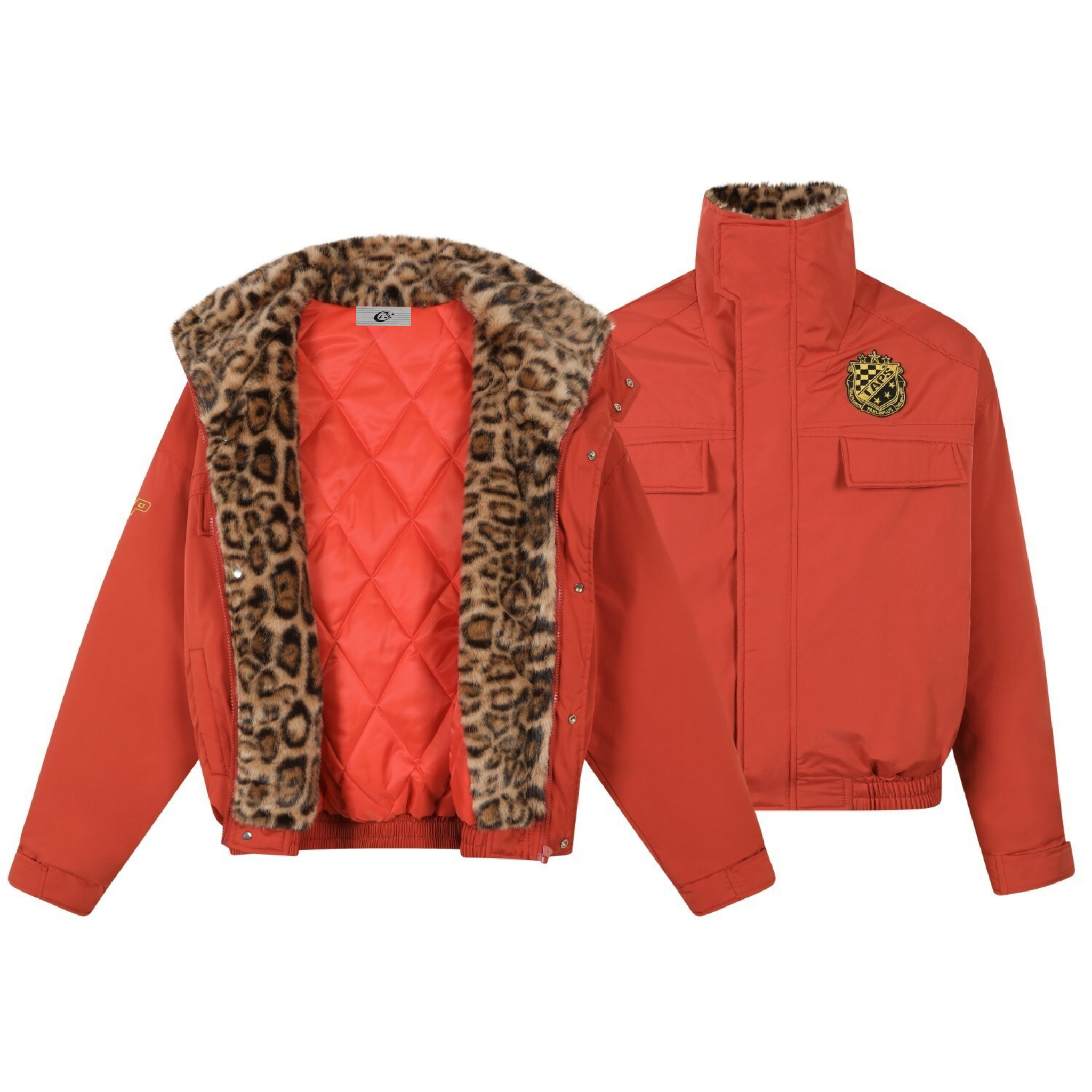 Leopard-Lined Military Bomber Jacket | Streetwear Winter Coat