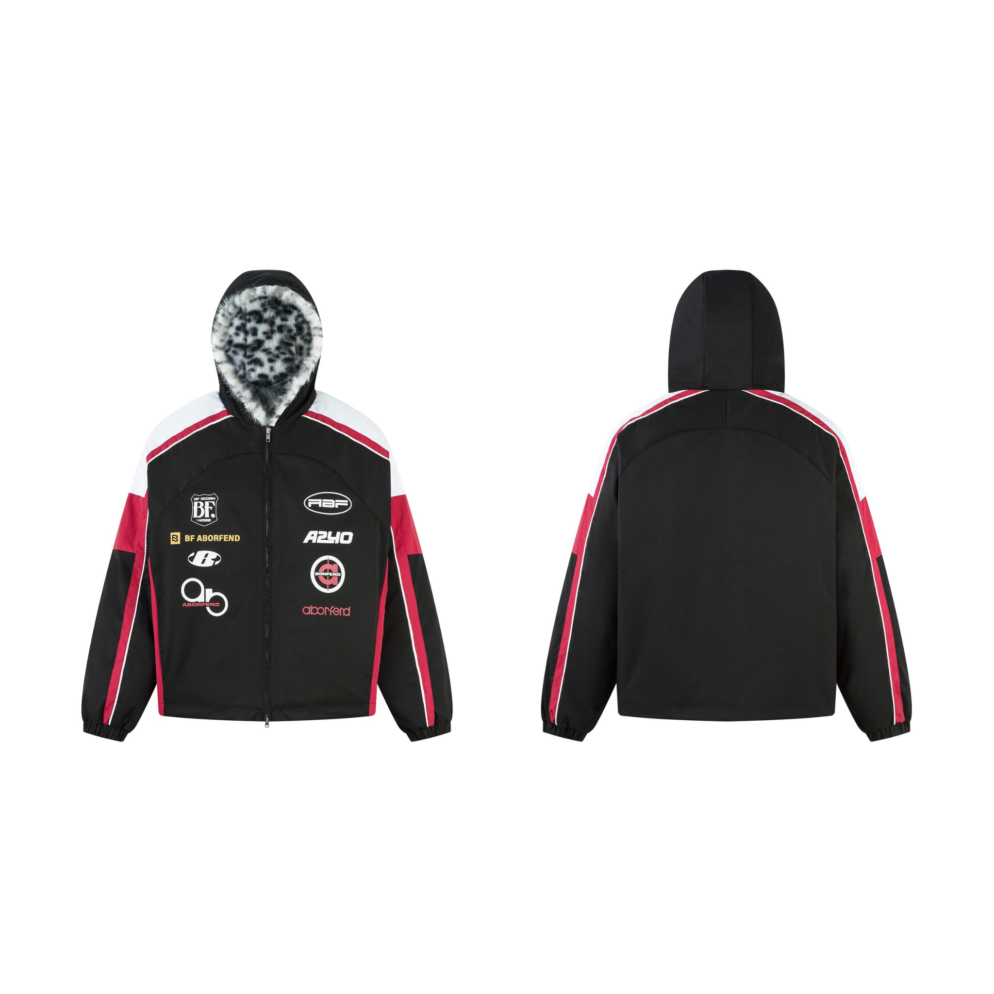Racing Patch Faux Fur Hood Jacket | Color-Block Nylon