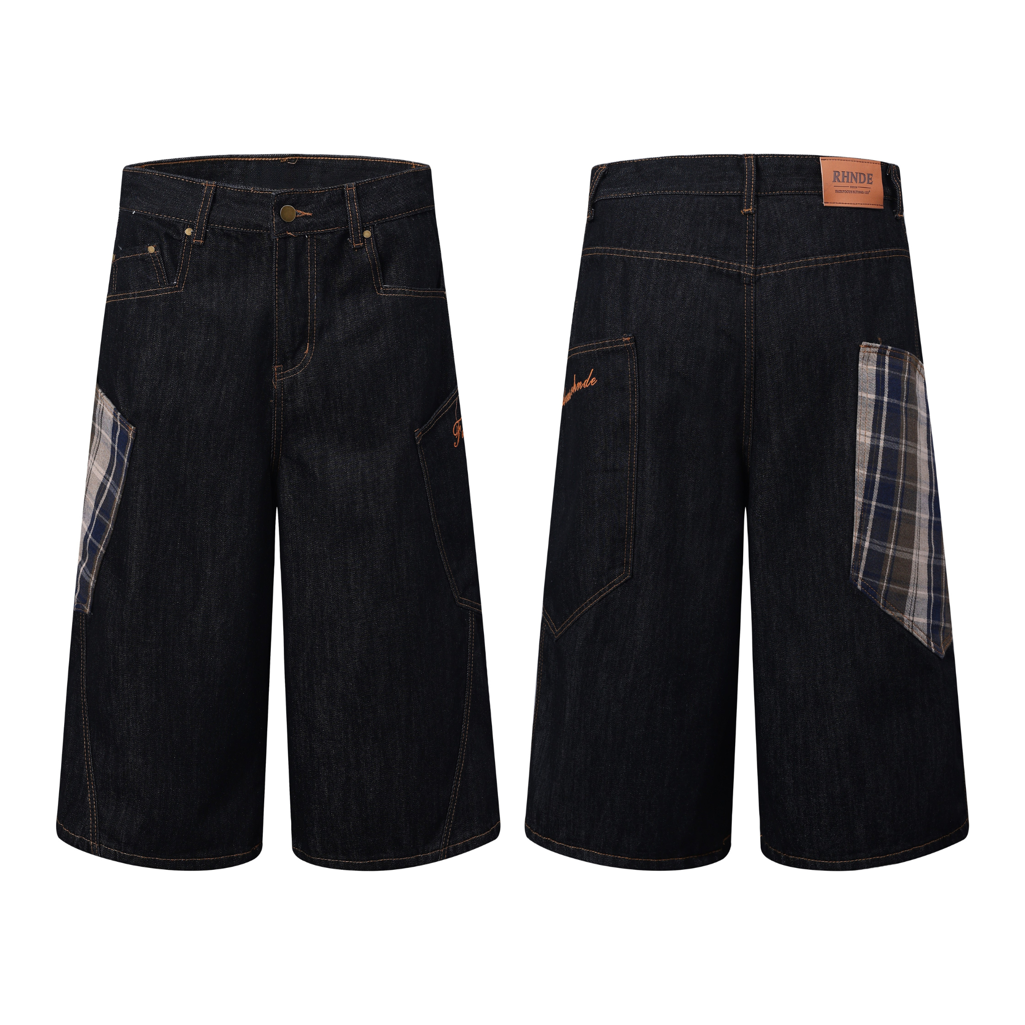 Omirad Patchwork Denim Jorts | Wide-Leg Dark Indigo Shorts