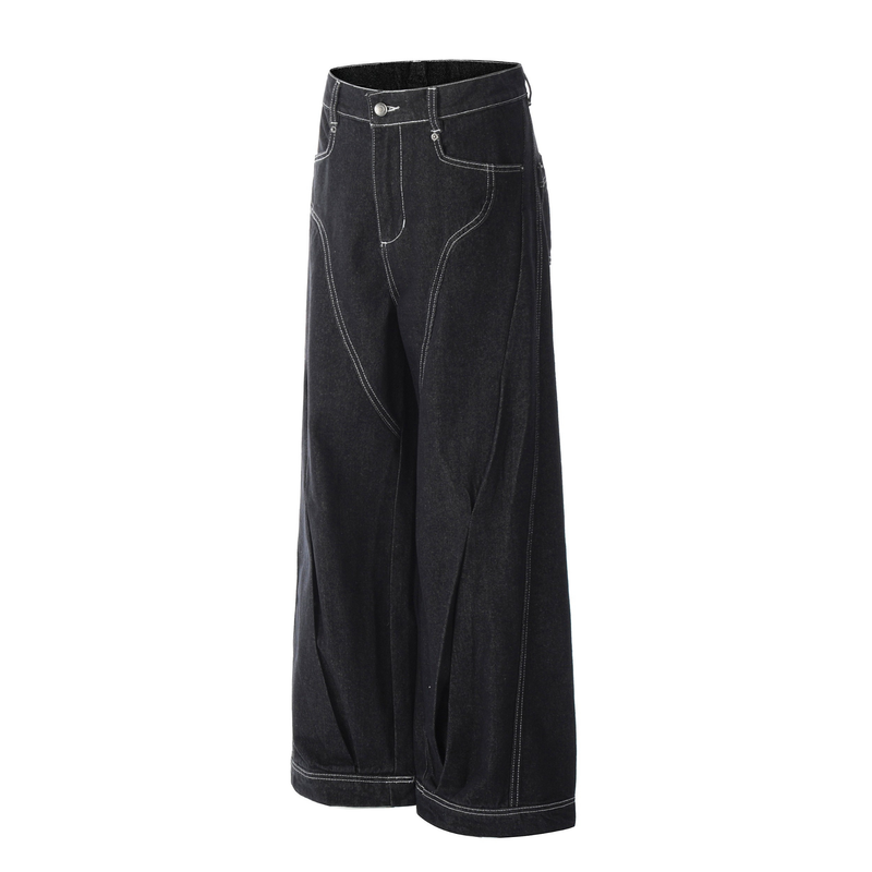 Omirad Contrast-Stitch Wide-Leg Jeans | Bold Denim Silhouette