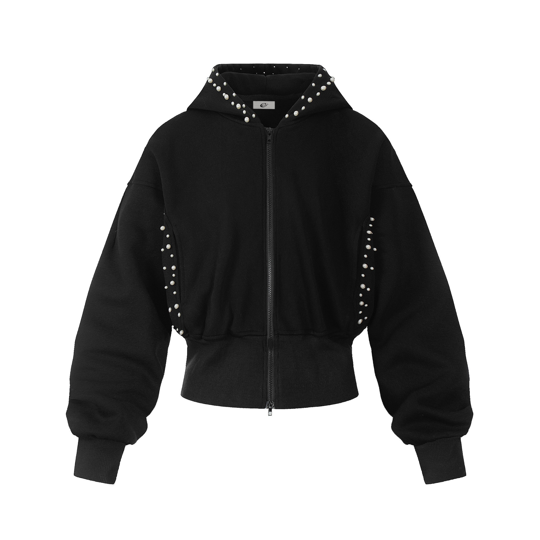 Pearl-Trim Cropped Zip-Up Hoodie | Street-Ready & Feminine