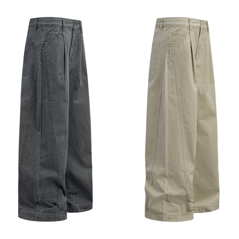 Omirad Wide-Leg Washed Cotton Pants | Pleated Streetwear Trousers
