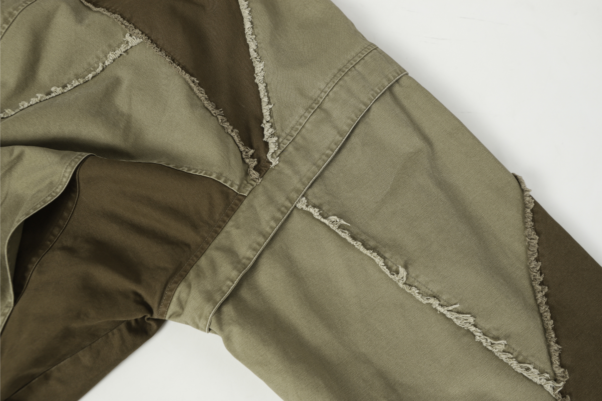 Multi-Panel Distressed Hooded Jacket | Raw-Edge Streetwear