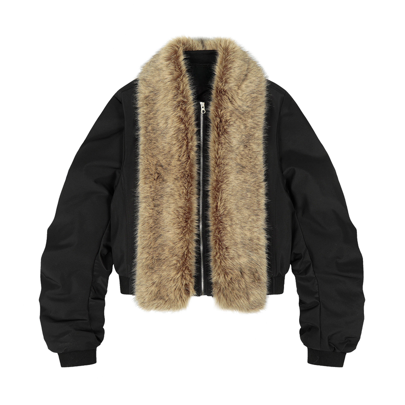 Detachable Faux Fur Scarf Bomber Jacket | Olive & Black