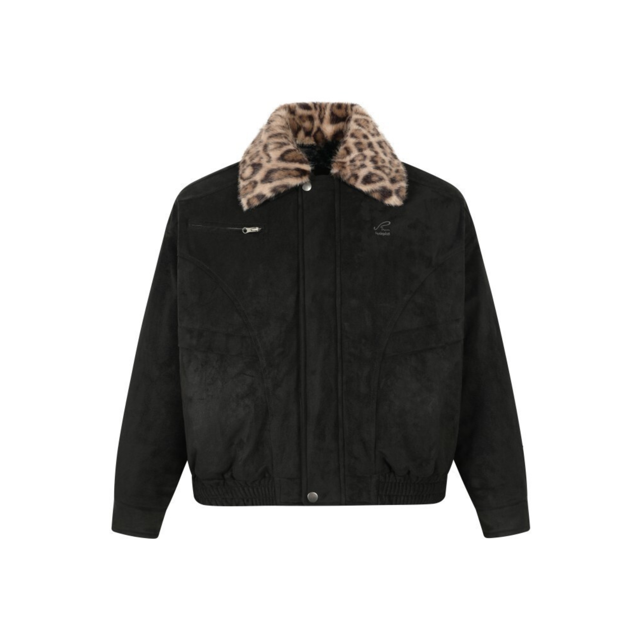 Leopard Faux Fur Collar Suede Bomber Jacket | Omirad