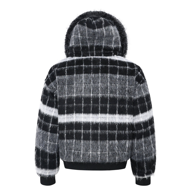 Omirad Fur-Hood Plaid Bomber Jacket | Winter Streetwear