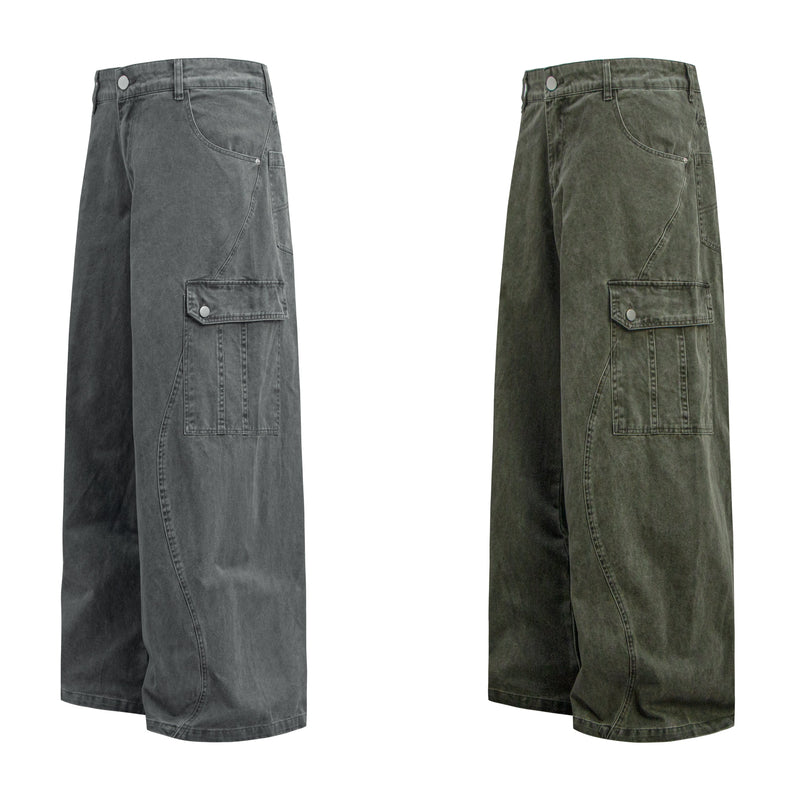 Omirad Curved Cargo Wide-Leg Denim Pants | 100% Cotton