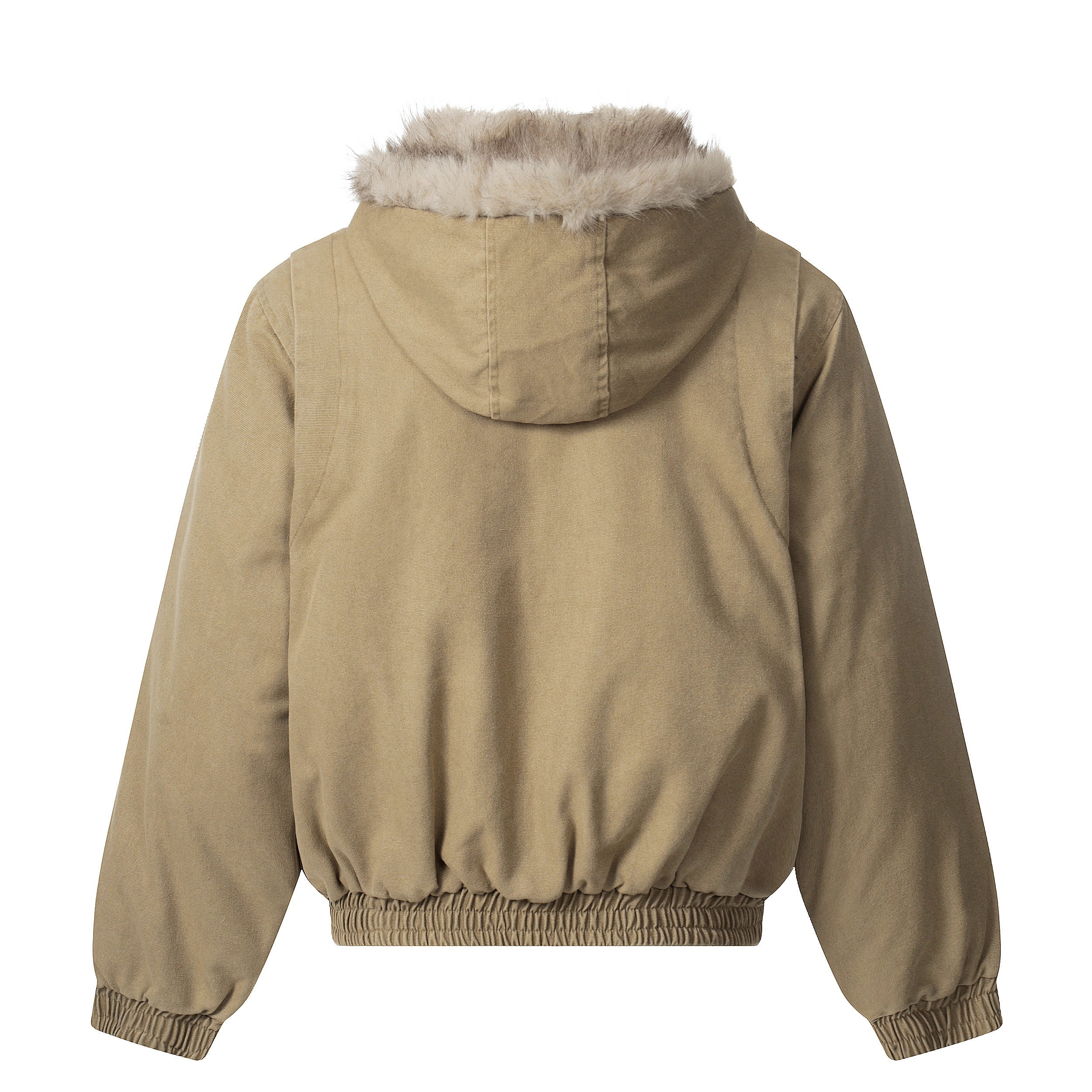Detachable Fur Collar Washed Workwear Bomber Jacket