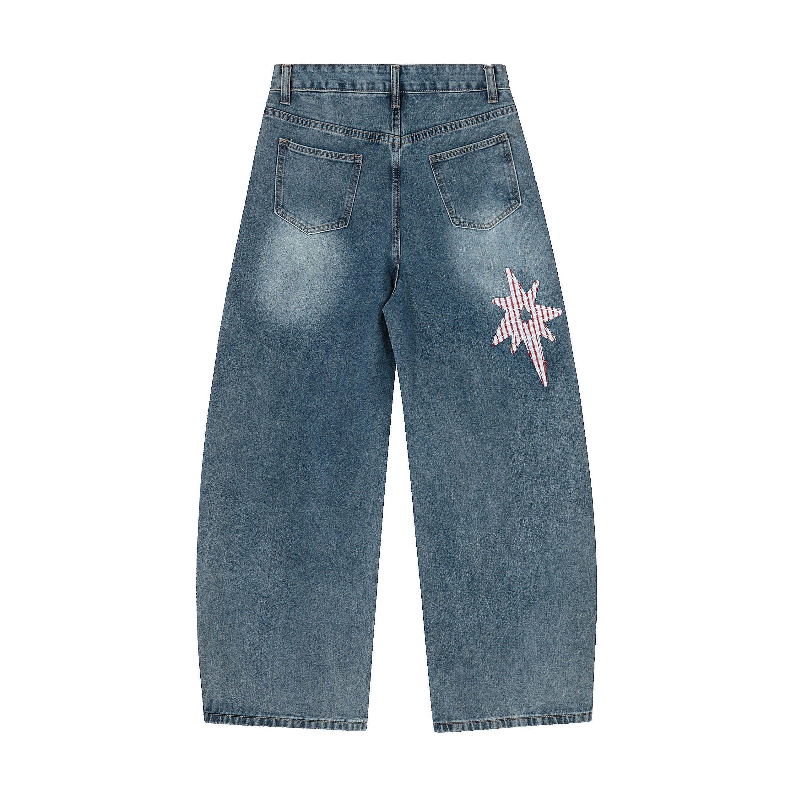 Gingham Star Patchwork Wide-Leg Jeans | Vintage Wash