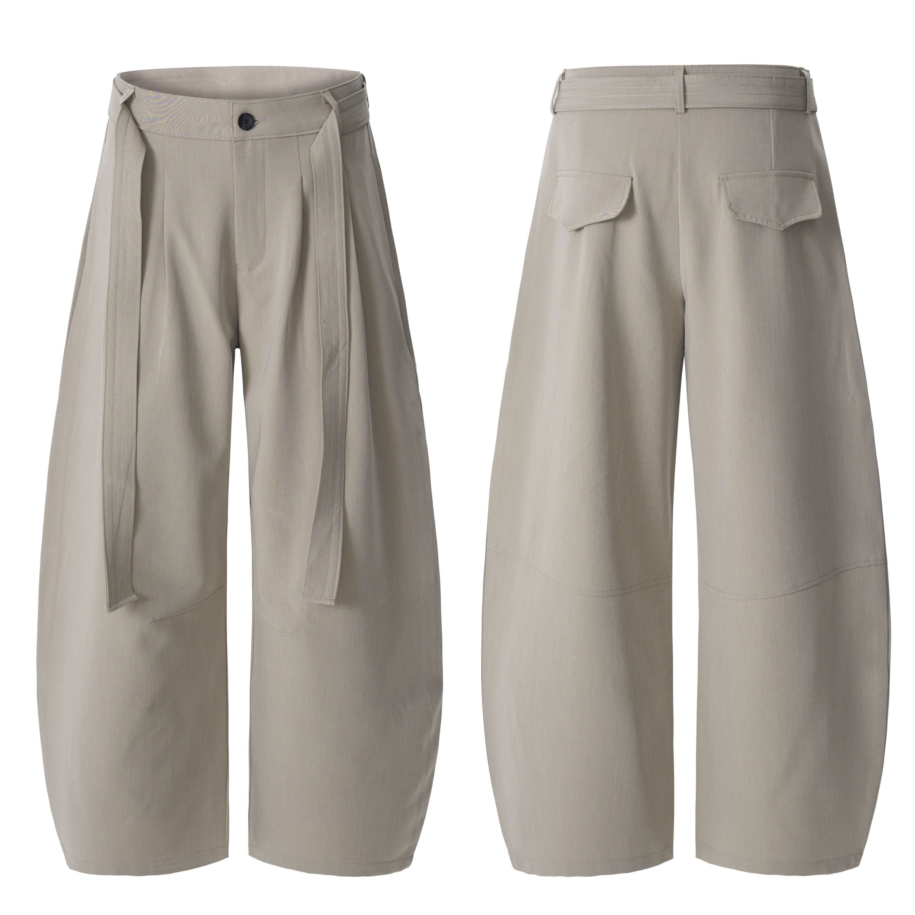 Structured Belted Barrel-Leg Pleated Pants | Omirad