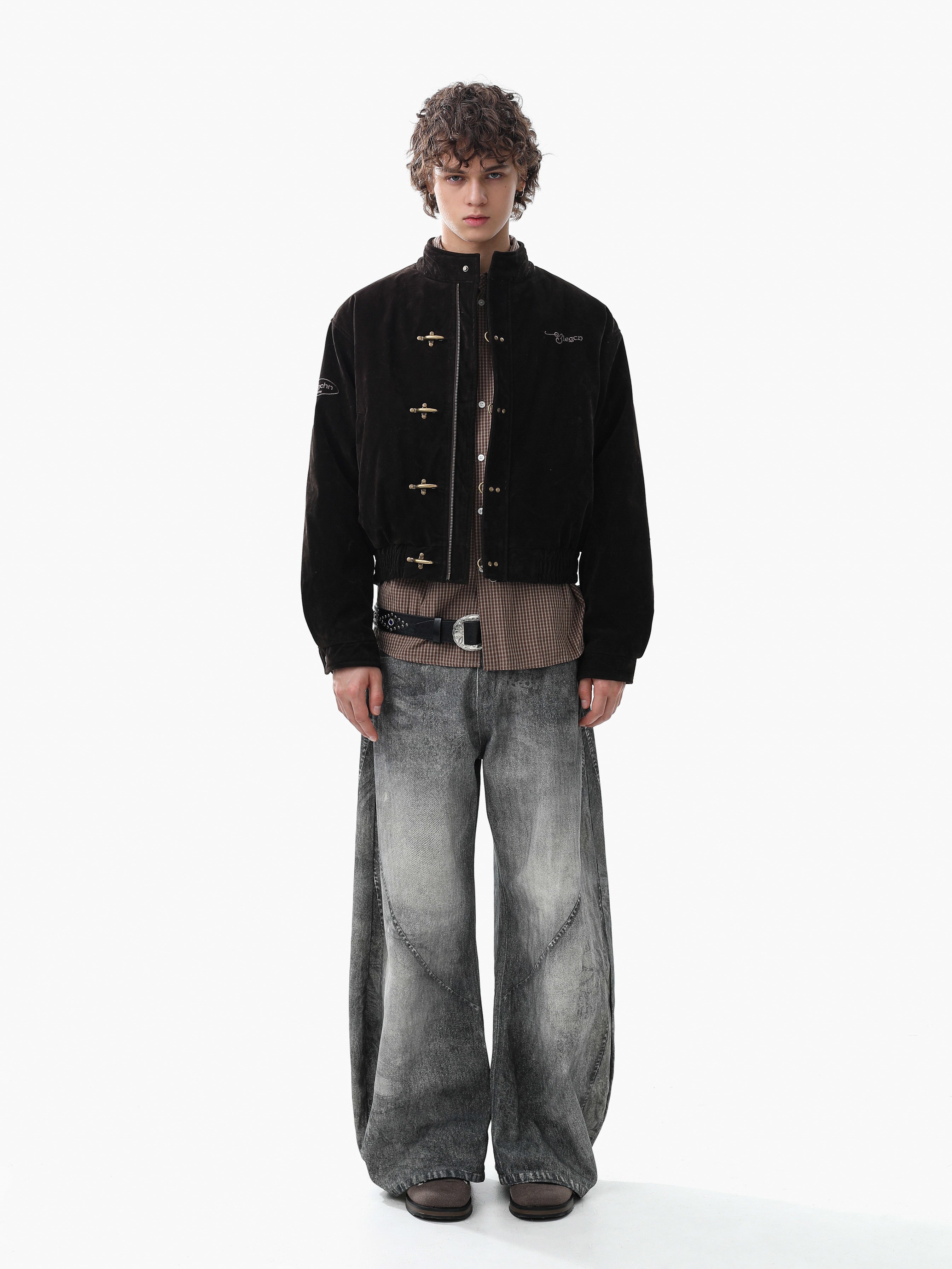 Omirad Embroidered Suede Metal Clasp Bomber Jacket