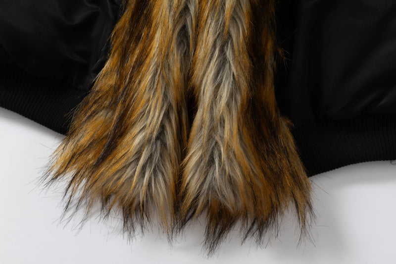 Omirad Faux-Fur Lined Bomber Jacket | Black Winter Coat