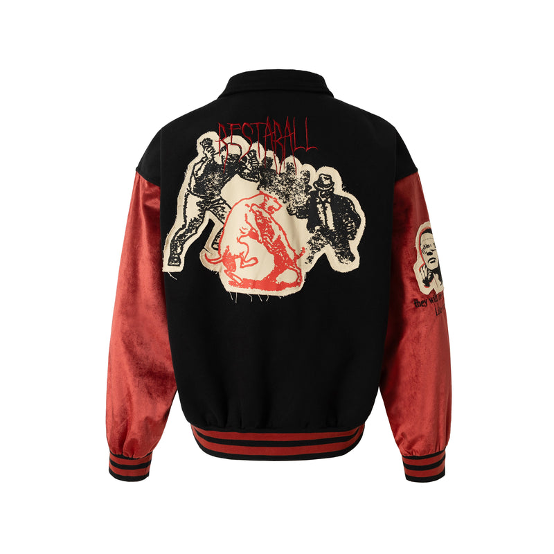 Retro Punk Varsity Jacket | Black & Red Graphic Bomber