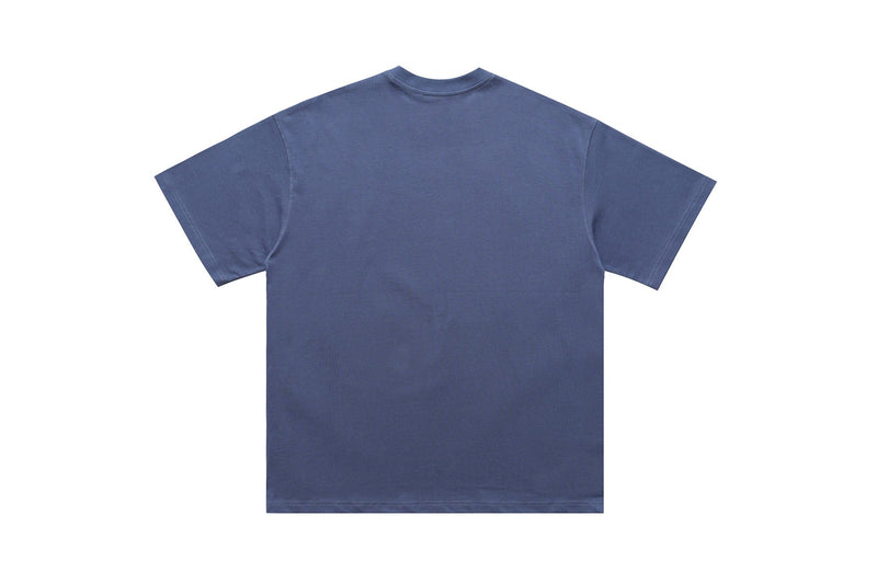 Back view of a blue oversized graphic tee with a clean blank design on a white background