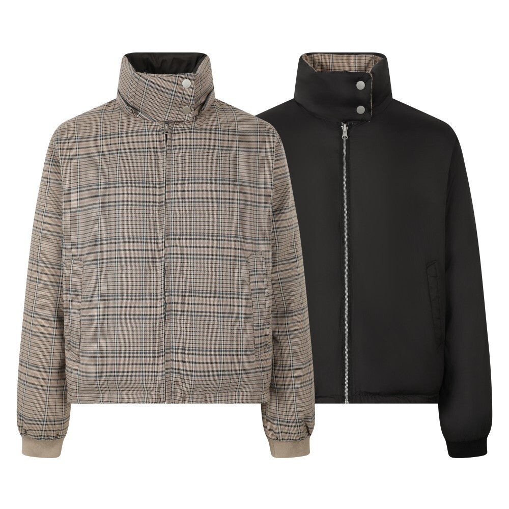 Reversible Plaid Faux Fur Hooded Puffer Jacket | SEAKOFF