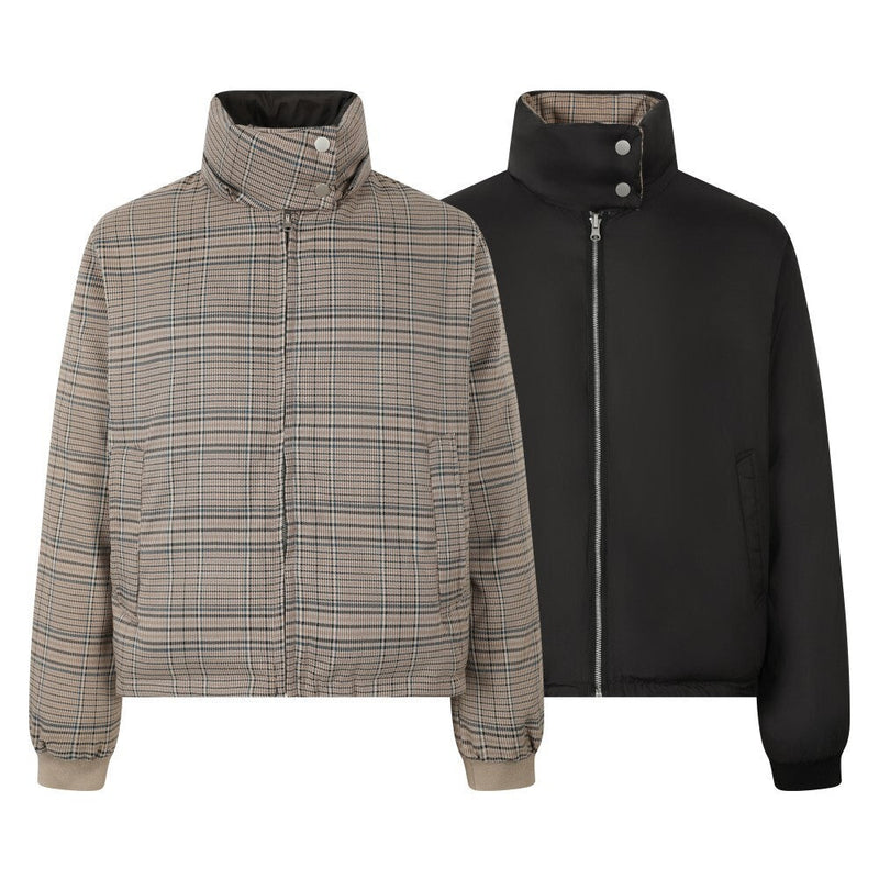 Reversible Plaid Faux Fur Hooded Puffer Jacket | SEAKOFF