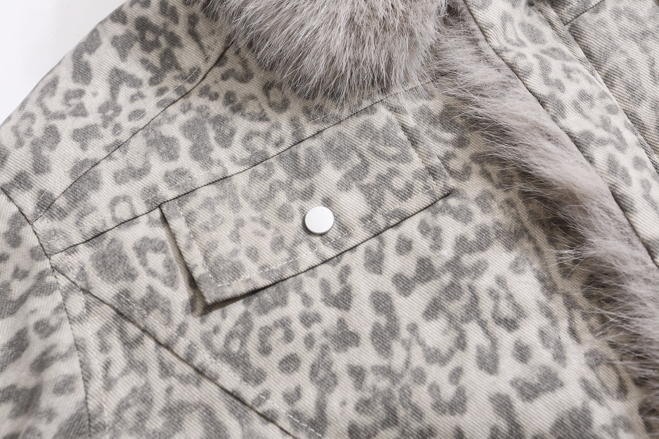 Leopard Print Faux Fur Collar Bomber Jacket | SEAKOFF