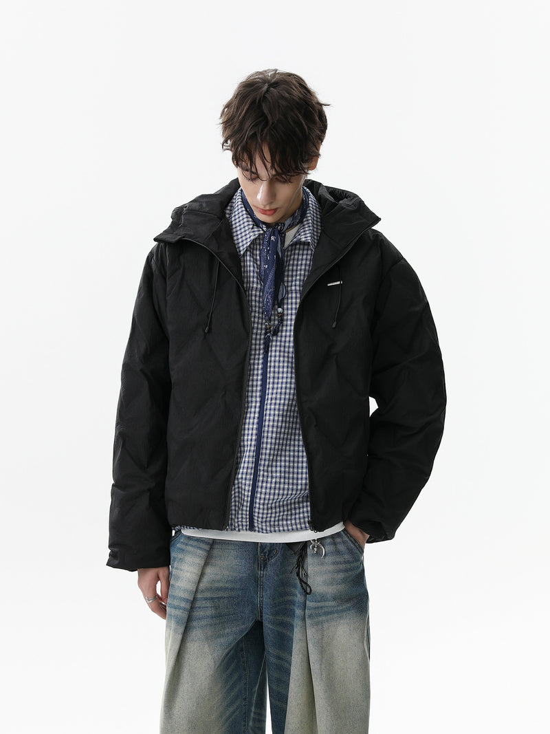 Quilted Hooded Puffer Jacket | Diamond Stitch Winter Coat