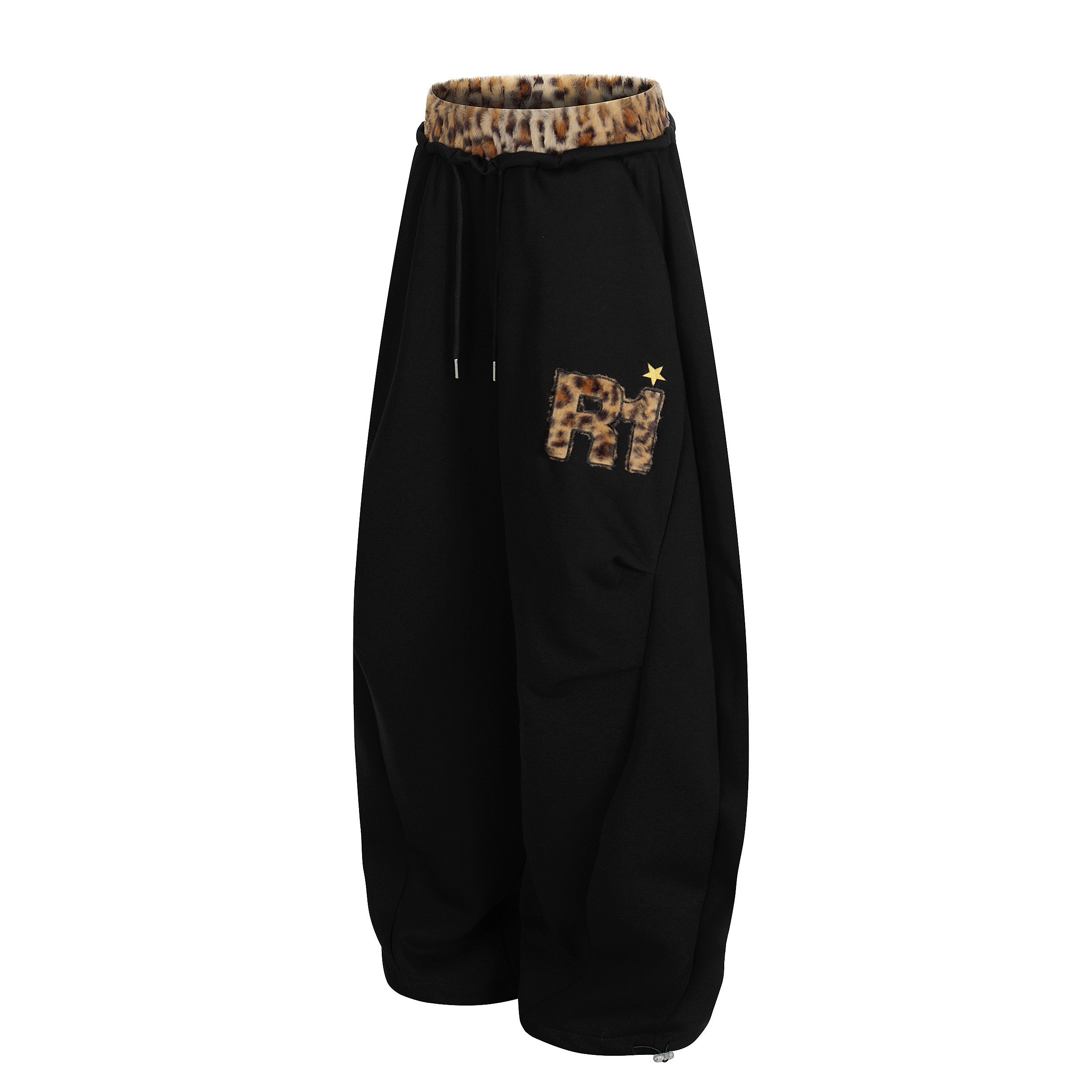Omirad Leopard Trim Balloon Sweatpants with Chenille Patch