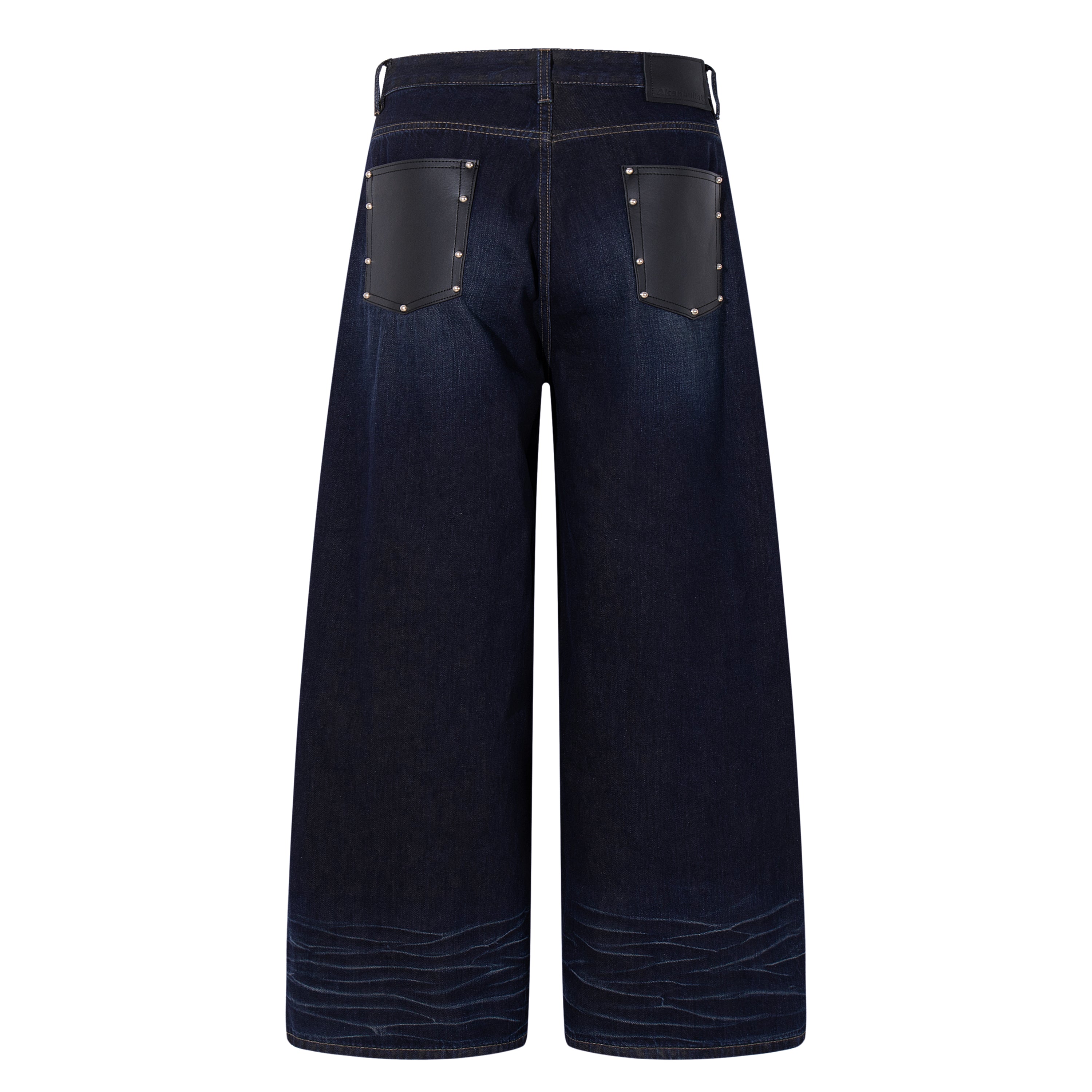 Omirad Leather-Patch Wide-Leg Jeans | Deep Indigo Denim