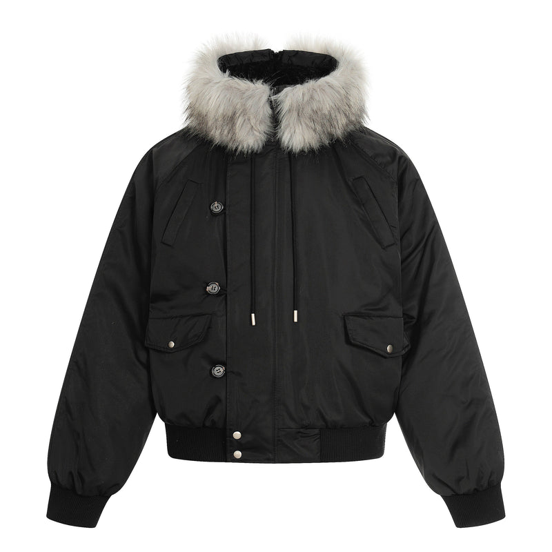 Faux Fur Trim Padded Bomber Jacket | Cropped Winter Coat
