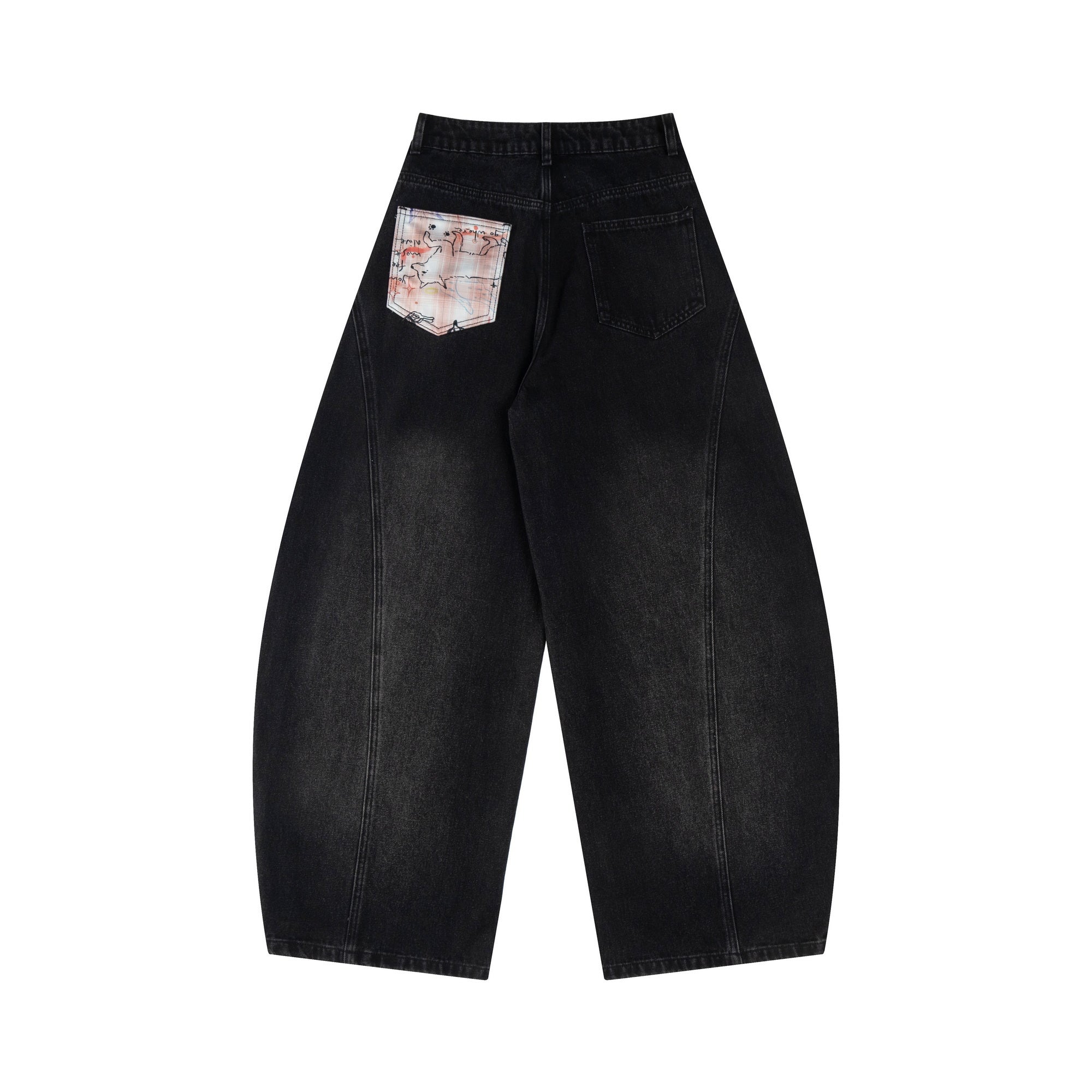 Bunny Graphic Ribbon Bow Curved Wide-Leg Jeans | Omirad
