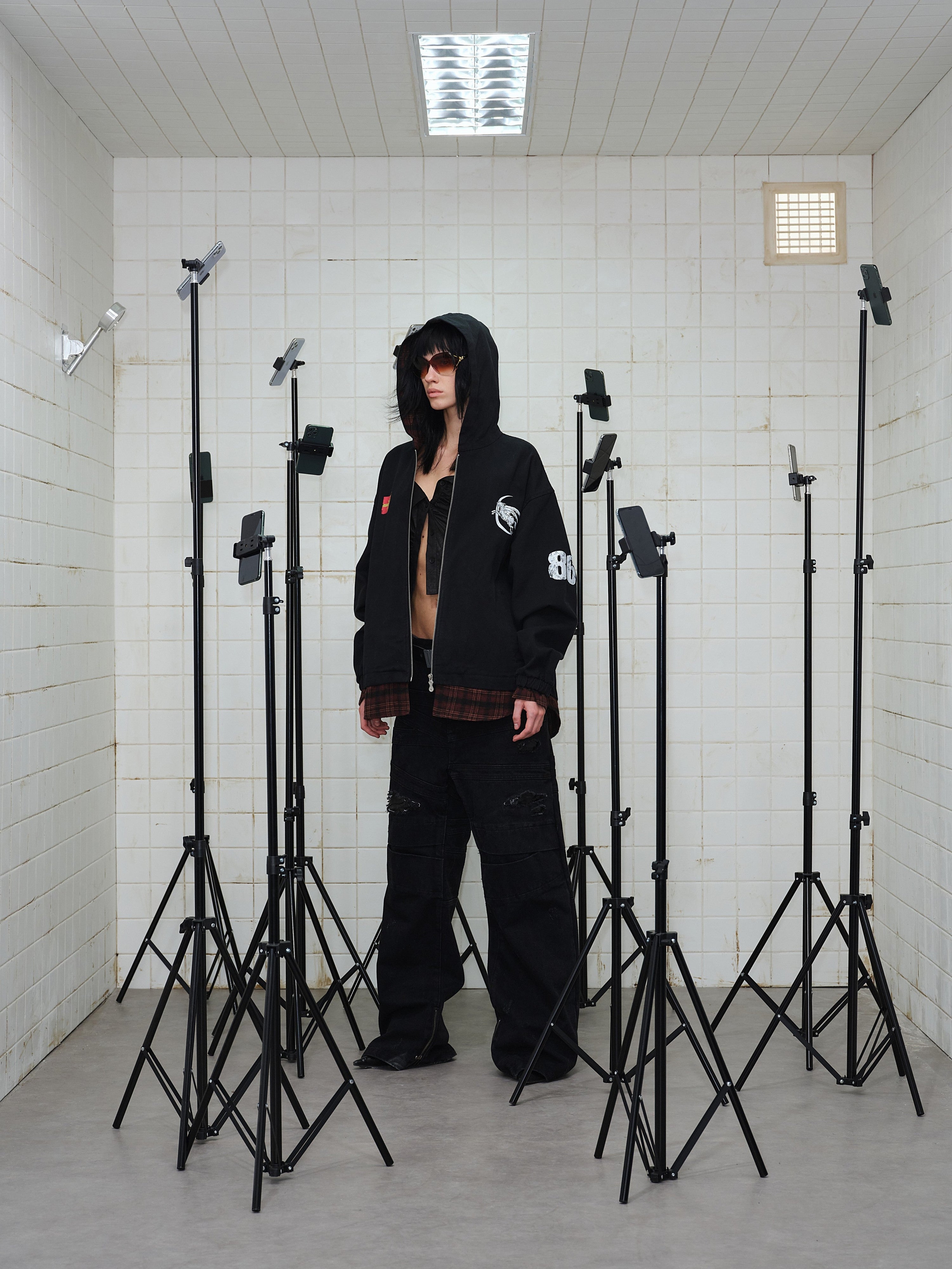 Omirad Plaid-Lined Zip Hoodie | Black Street Hoodie