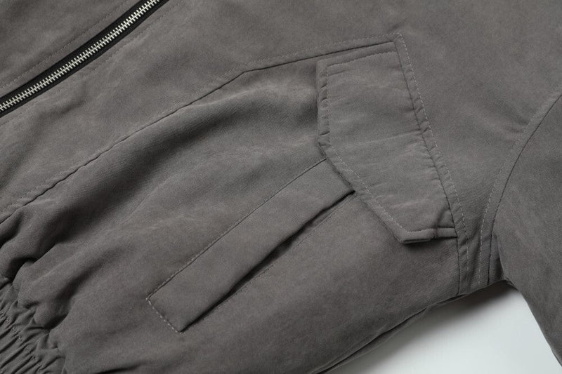 Vintage Contrast-Collar Cotton Bomber Jacket | Washed Gray