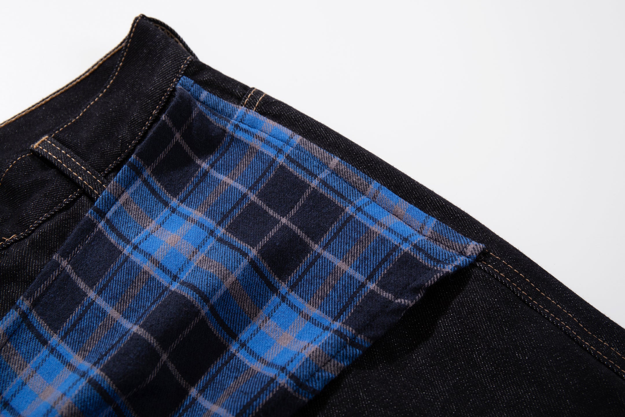 Omirad Plaid-Panel Wide-Leg Jeans | Dark Wash Denim