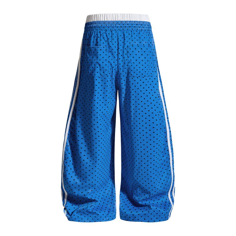 Polka Dot Wide-Leg Track Pants with Side Stripes | SEAKOFF