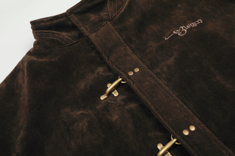 Omirad Embroidered Suede Metal Clasp Bomber Jacket
