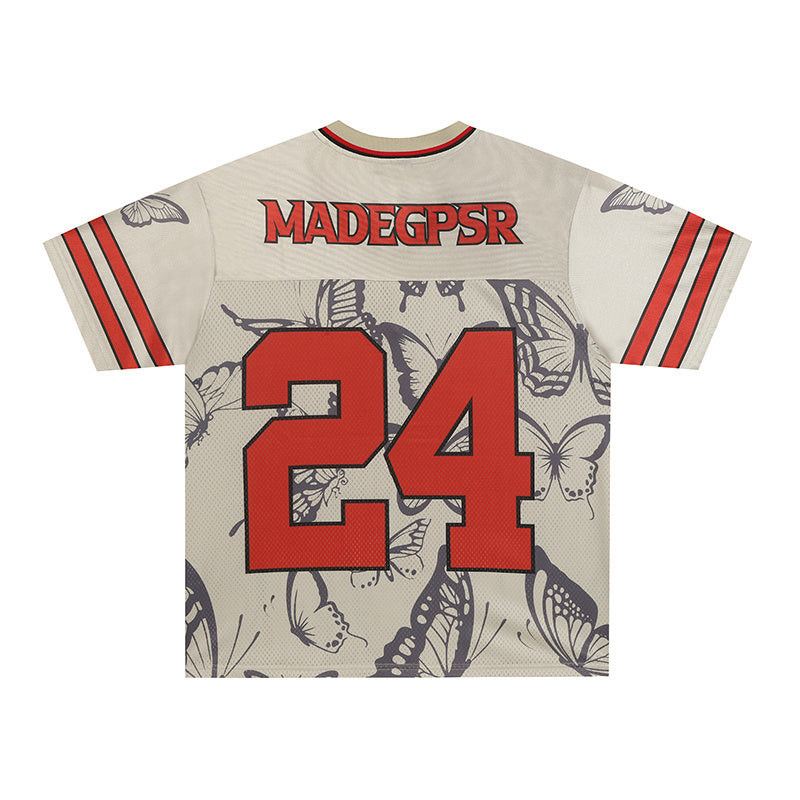 Butterfly Graphic Football Jersey | Varsity Streetwear Top
