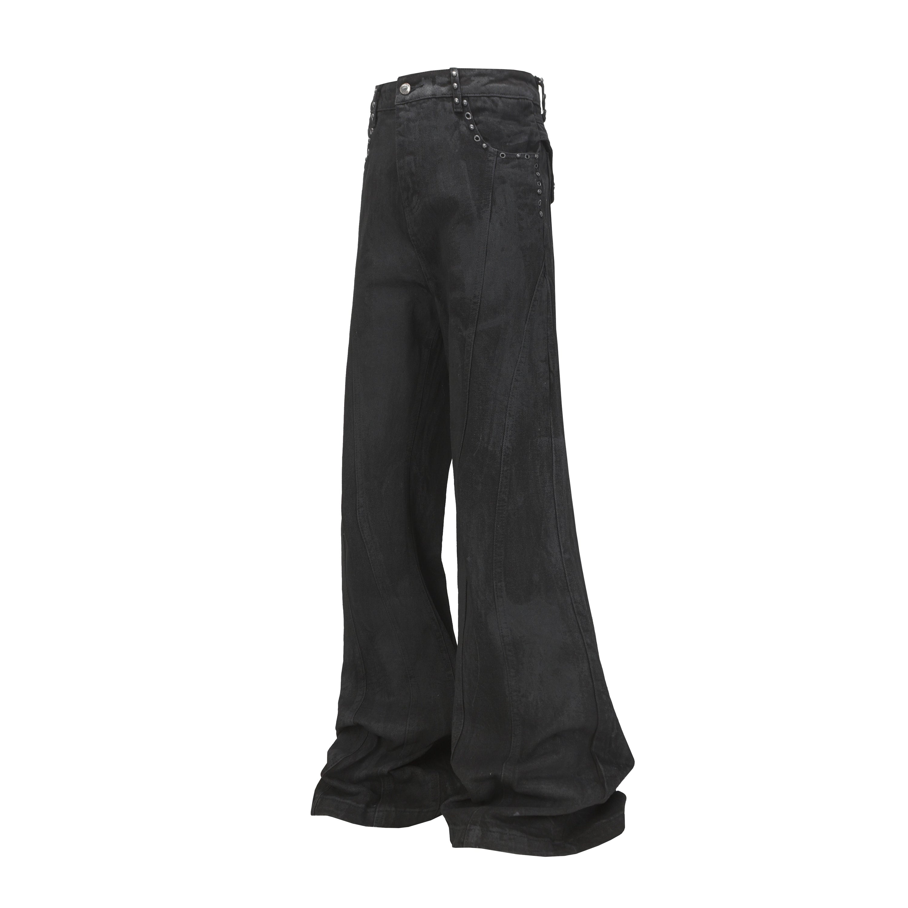 Omirad Studded Panel Wide-Leg Jeans | Dark Streetwear Denim