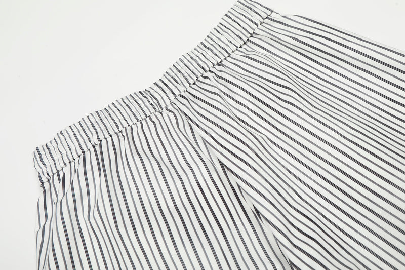 Striped Wide-Leg Relaxed Pants | Elastic Waist Lounge Trousers