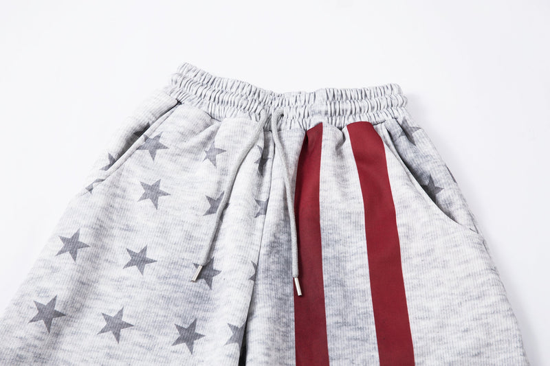 Star Print Wide-Leg Sweatpants with Contrast Side Stripes