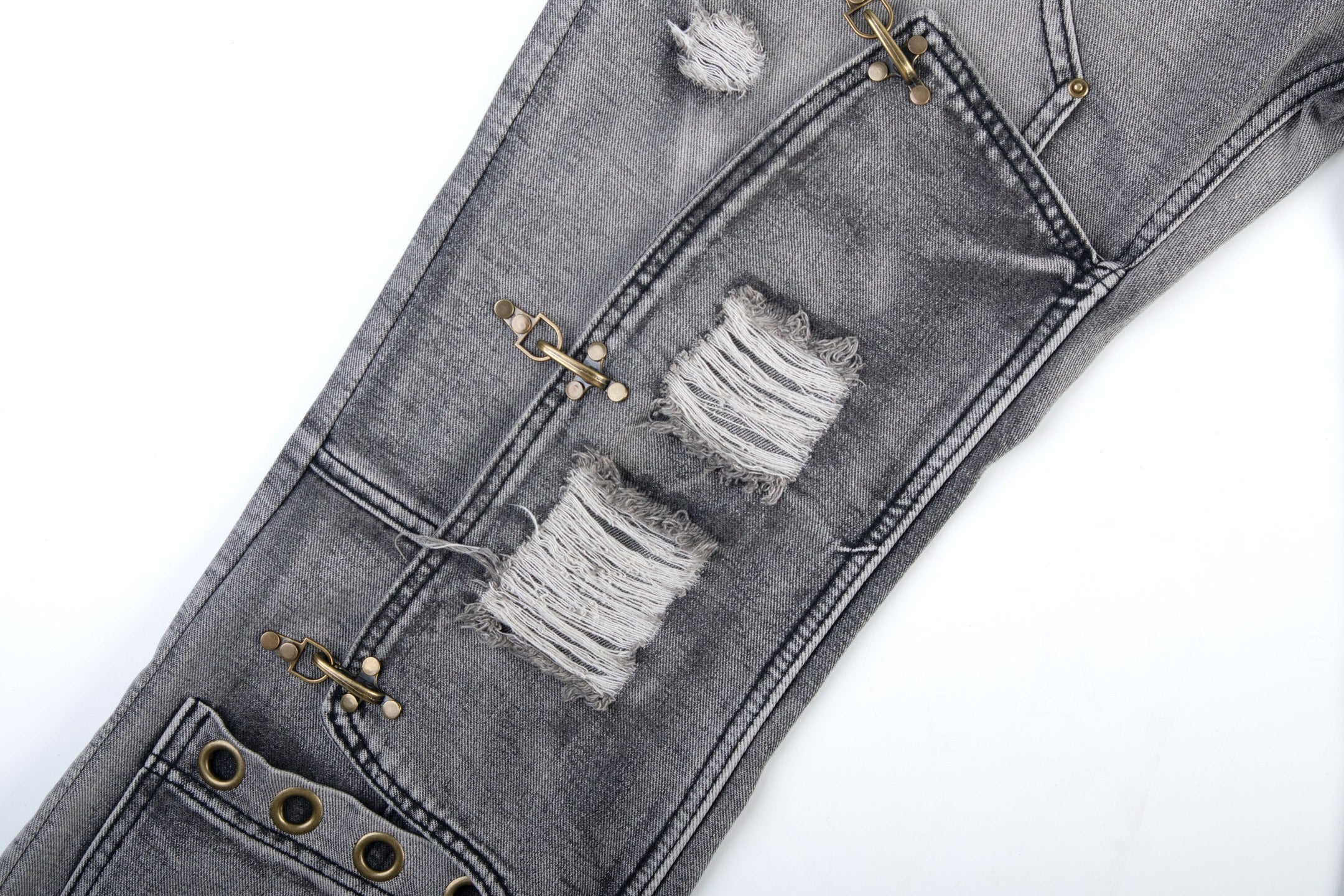 Omirad Distressed Flare Jeans | Y2K Grey Wash Denim