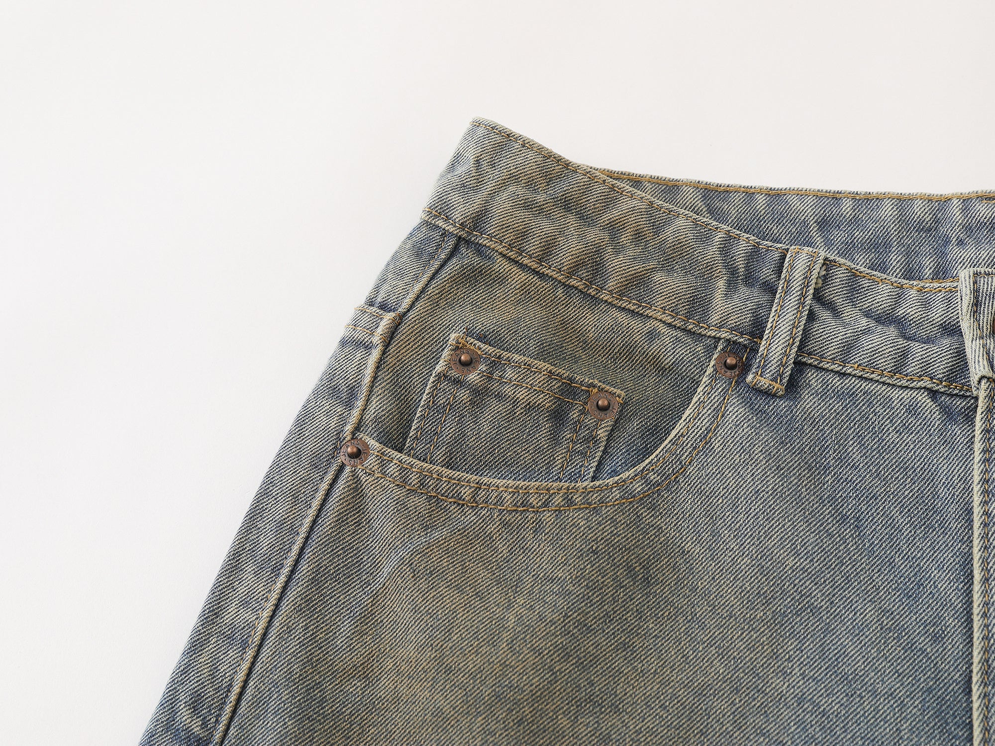 Faded Curved-Panel Wide-Leg Denim Pants | Streetwear Jeans