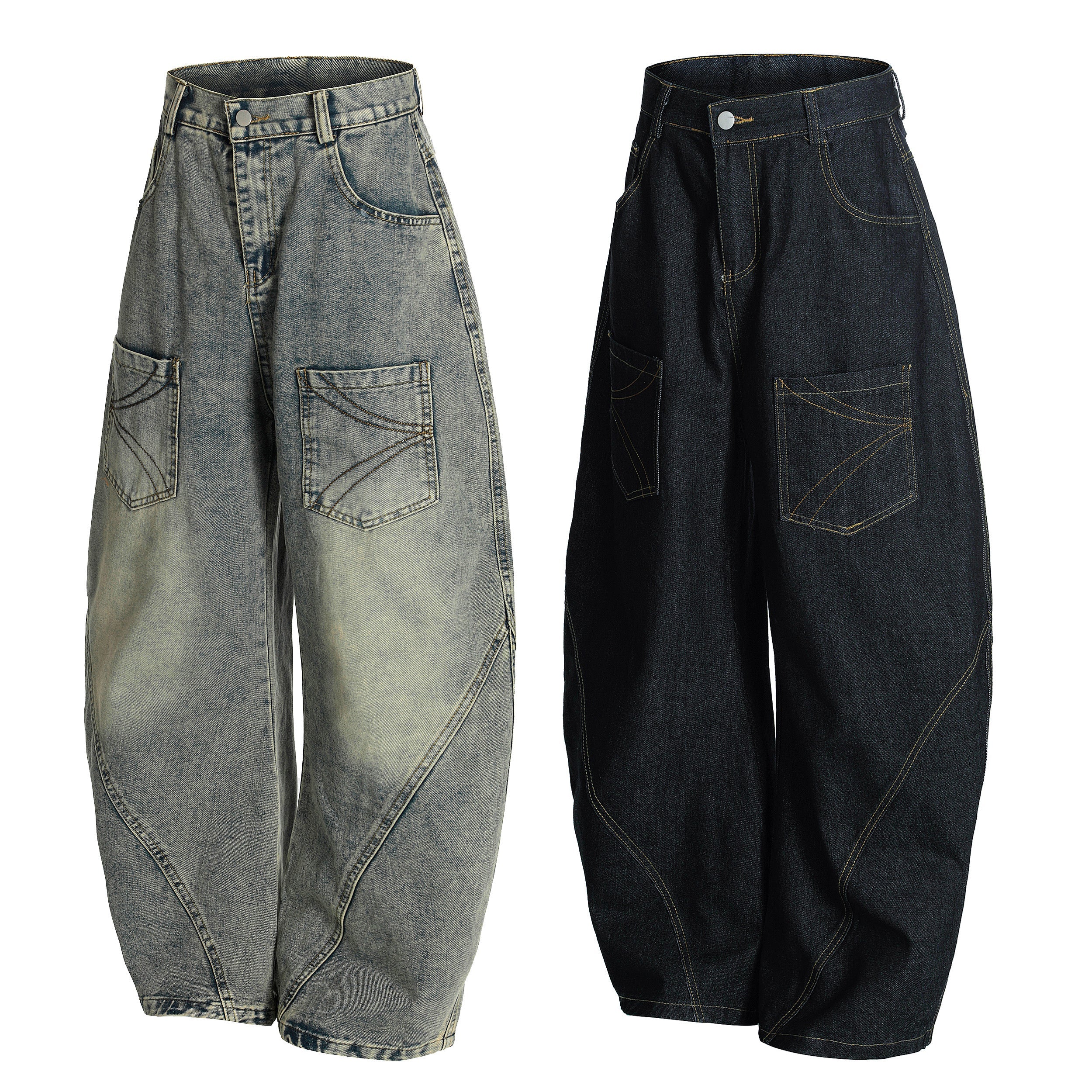Omirad Arc Stitch Wide-Leg Denim Jeans | Y2K Streetwear