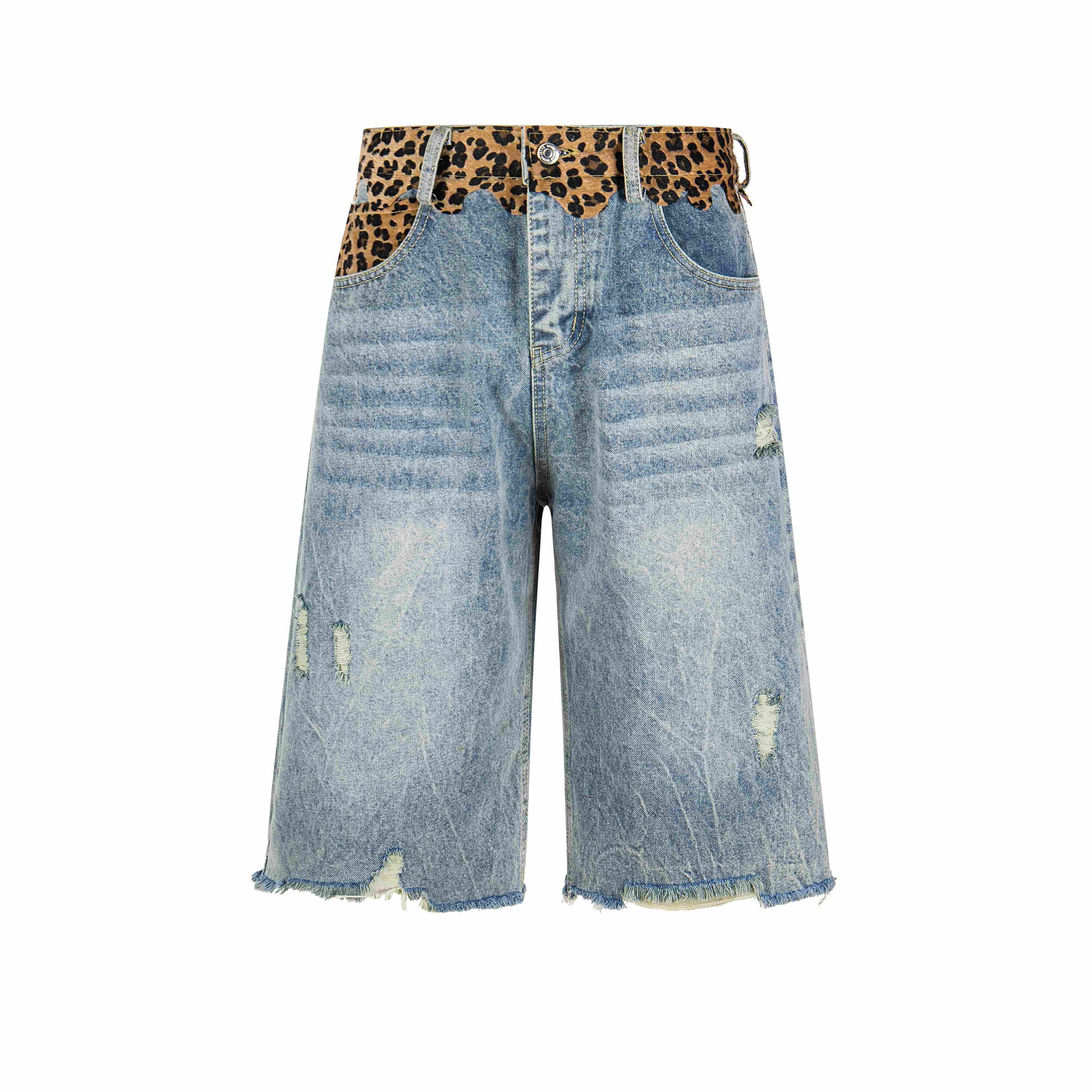 Leopard Patch Distressed Denim Shorts | Y2K Streetwear