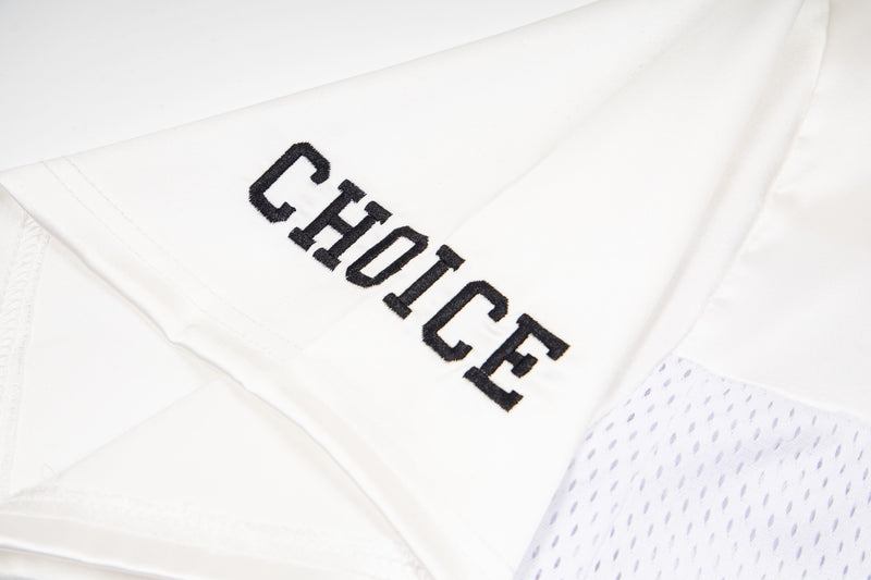 White mesh football jersey with black embroidered Seakoff graphic and breathable perforated panel detail