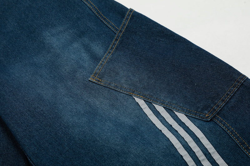 Omirad Stripe Panel Balloon Wide-Leg Denim Pants