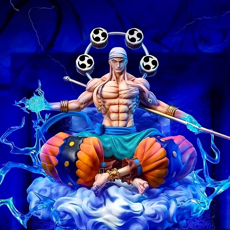 Enel Action Figurine – 25cm with Cloud Base, Staff, and Interchangeable Head, Limited Edition – One Piece Collectible